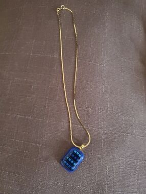Gold Chain Necklace with Blue Glass Pendant - Women Jewelry